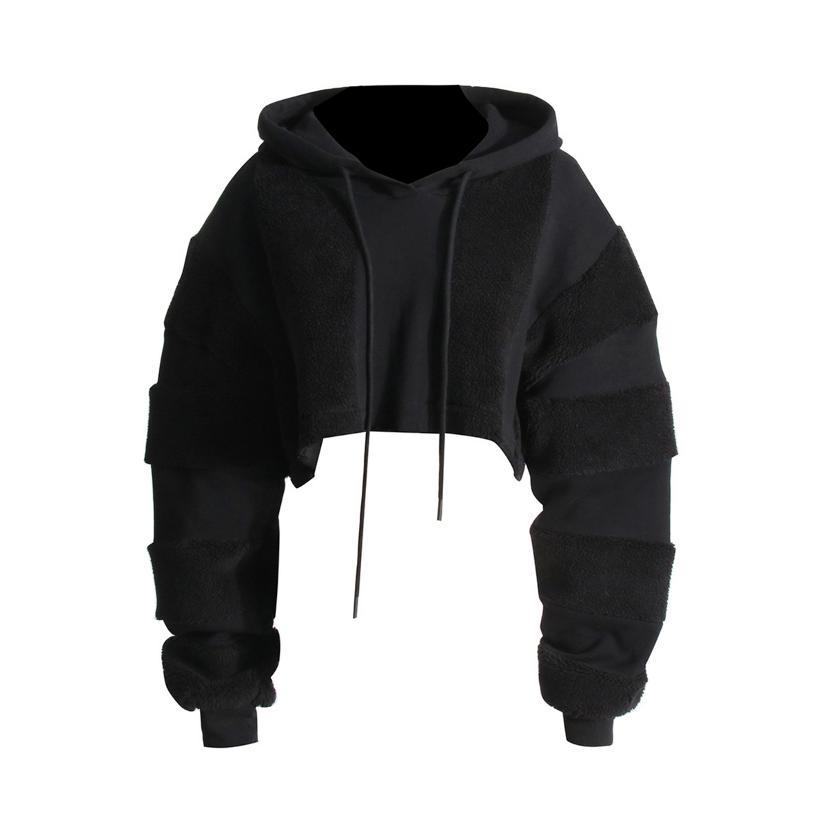 Spliced Woolen Hooded Cropped Sweatshirt