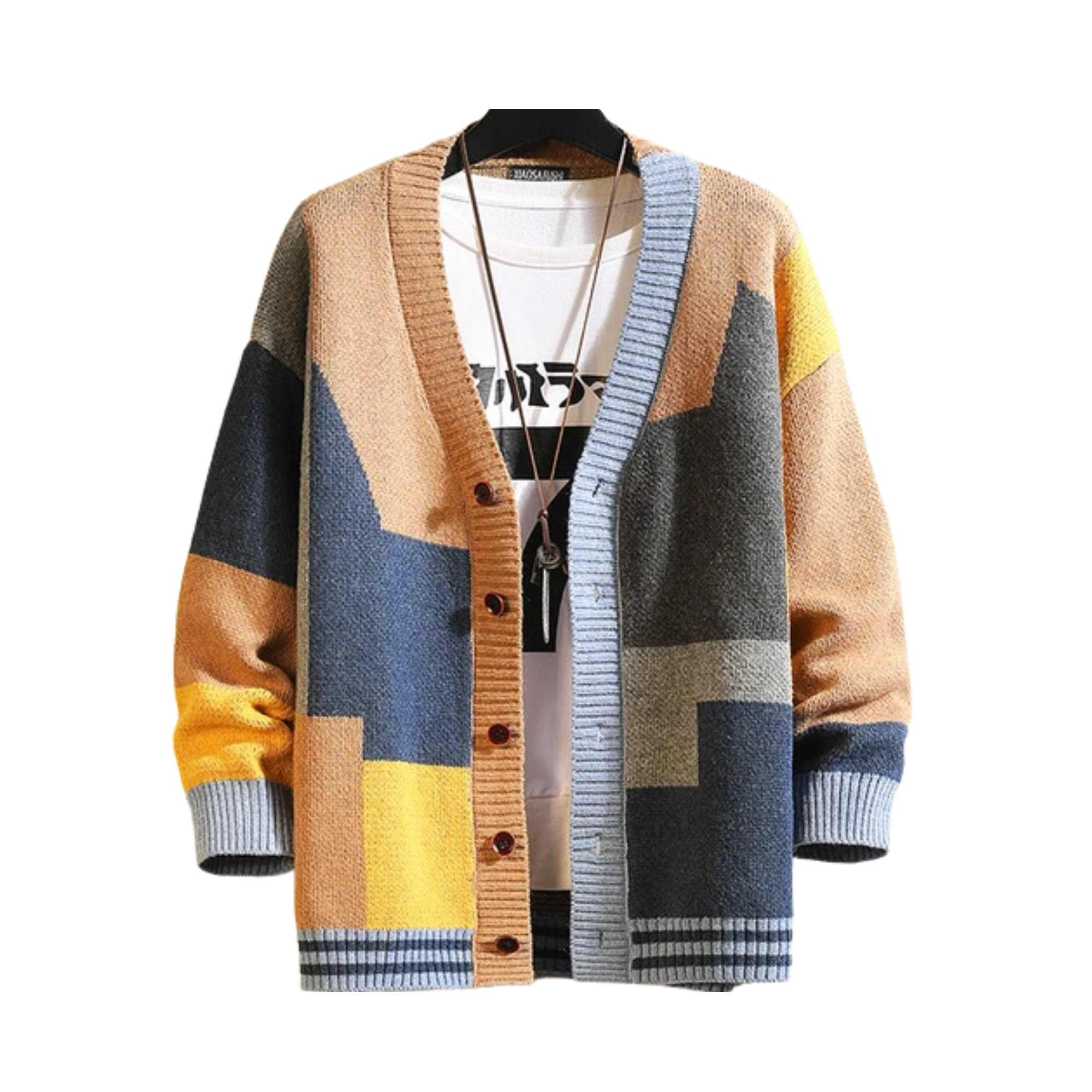 Multicolor Grids Knitted Cardigan