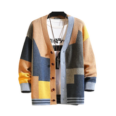 Multicolor Grids Knitted Cardigan