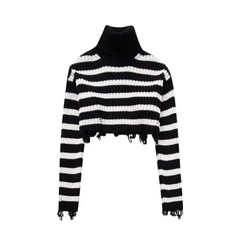 Turtleneck Distressed Knit Cropped Sweater
