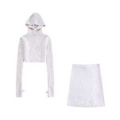 Hooded Sweater Mini Skirt Set