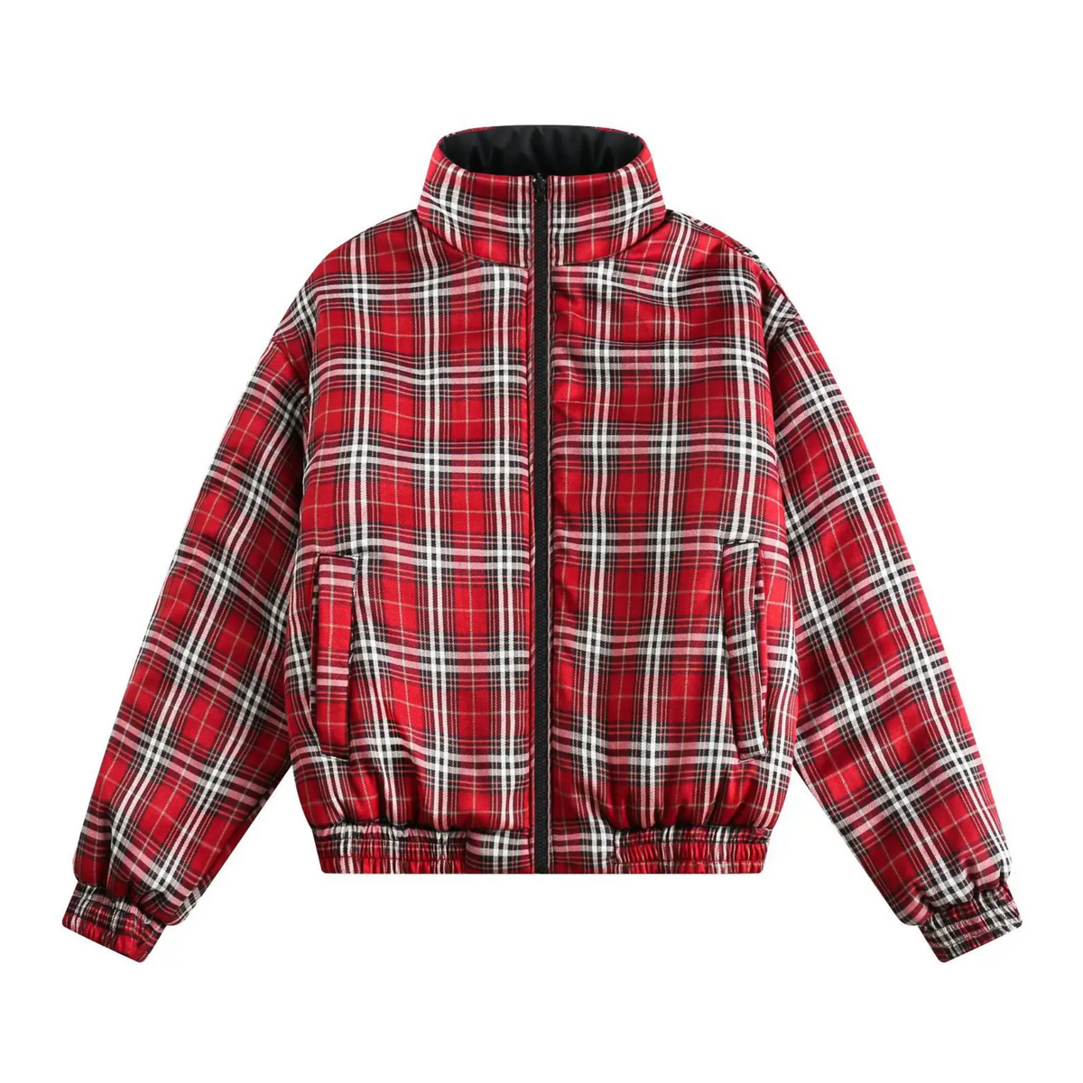 Plaid Zip-Up Reversible Jacket