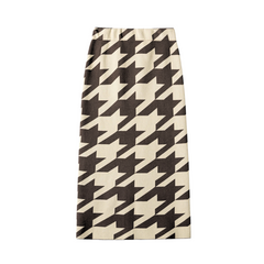 Houndstooth Knitted Midi Pencil Skirt