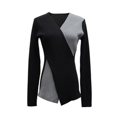 Two-Tone Cross Front Knitted Top