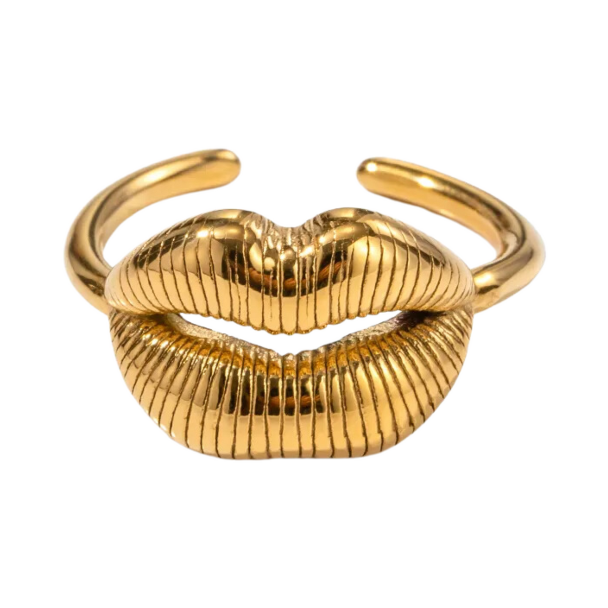 Ribbed Lips Plated Adjustable Ring