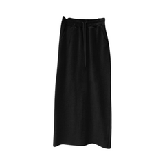 Drawstring Back Slit Midi Skirt