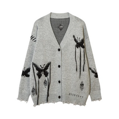 Butterflies Frayed Hem Knit Cardigan