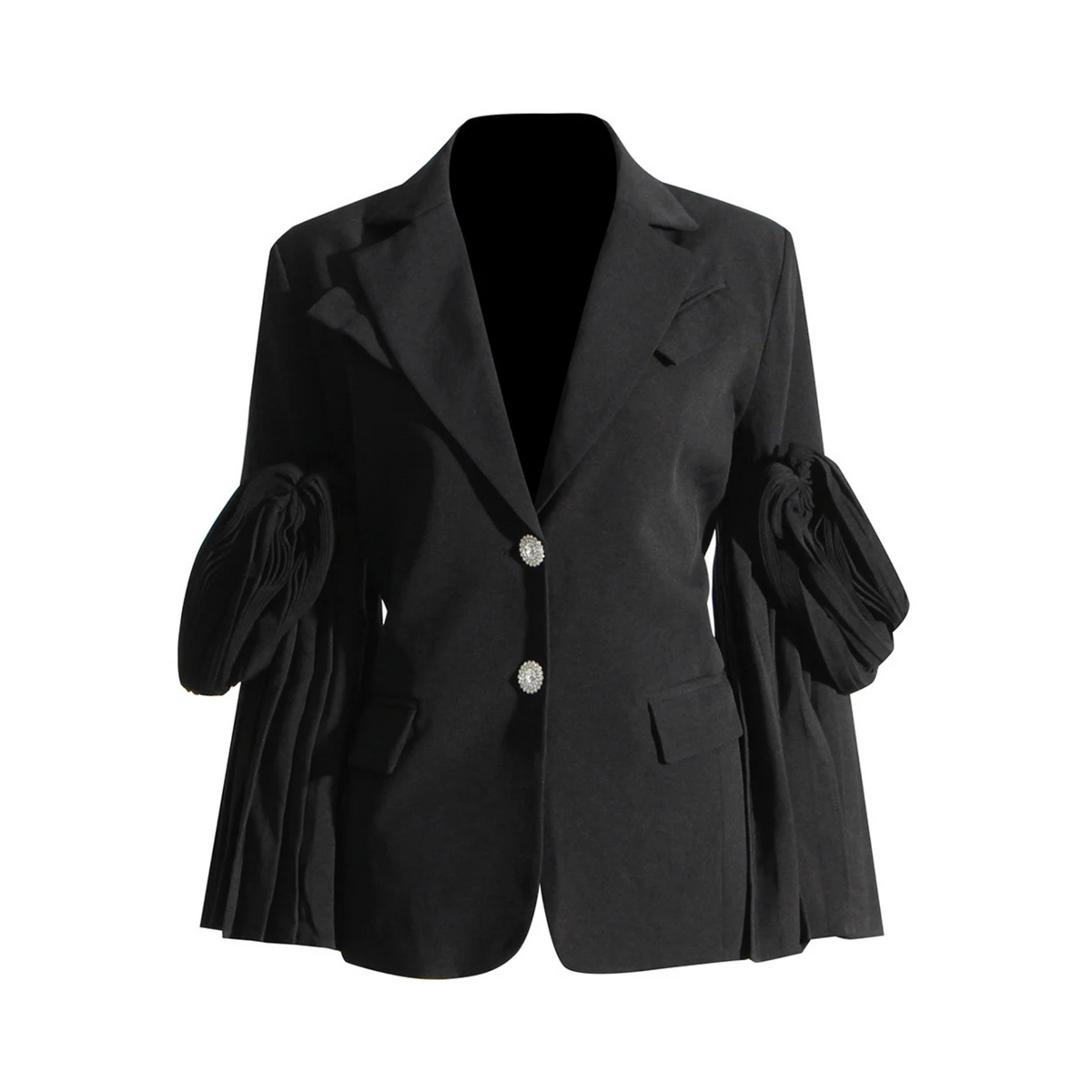 Decorative Buttons Pleated Sleeves Blazer