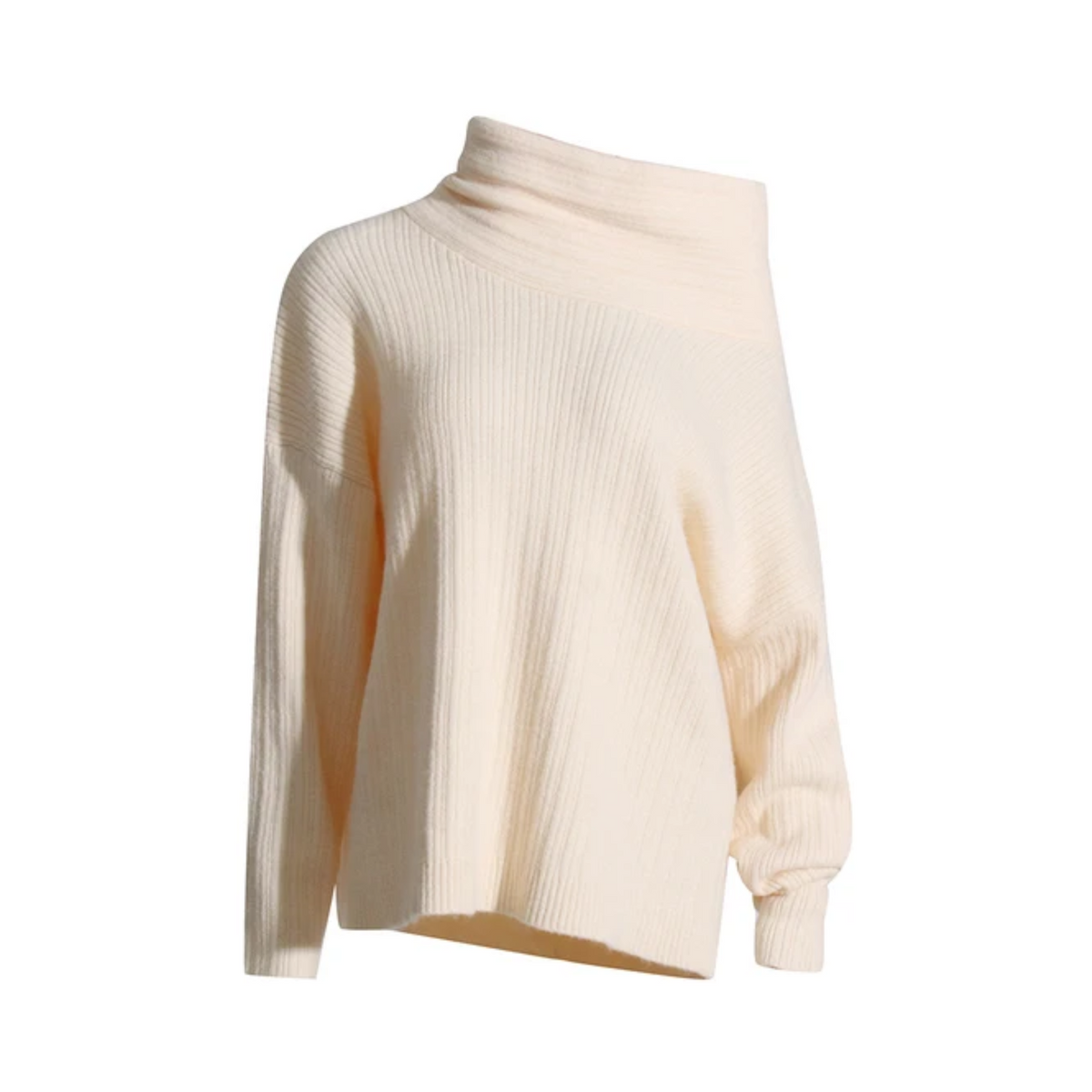 Diagonal Collar Ribbed Knitted Sweater