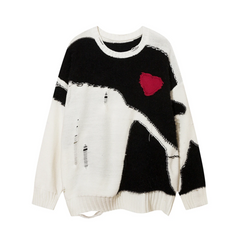 Red Heart Distressed Knit Sweater