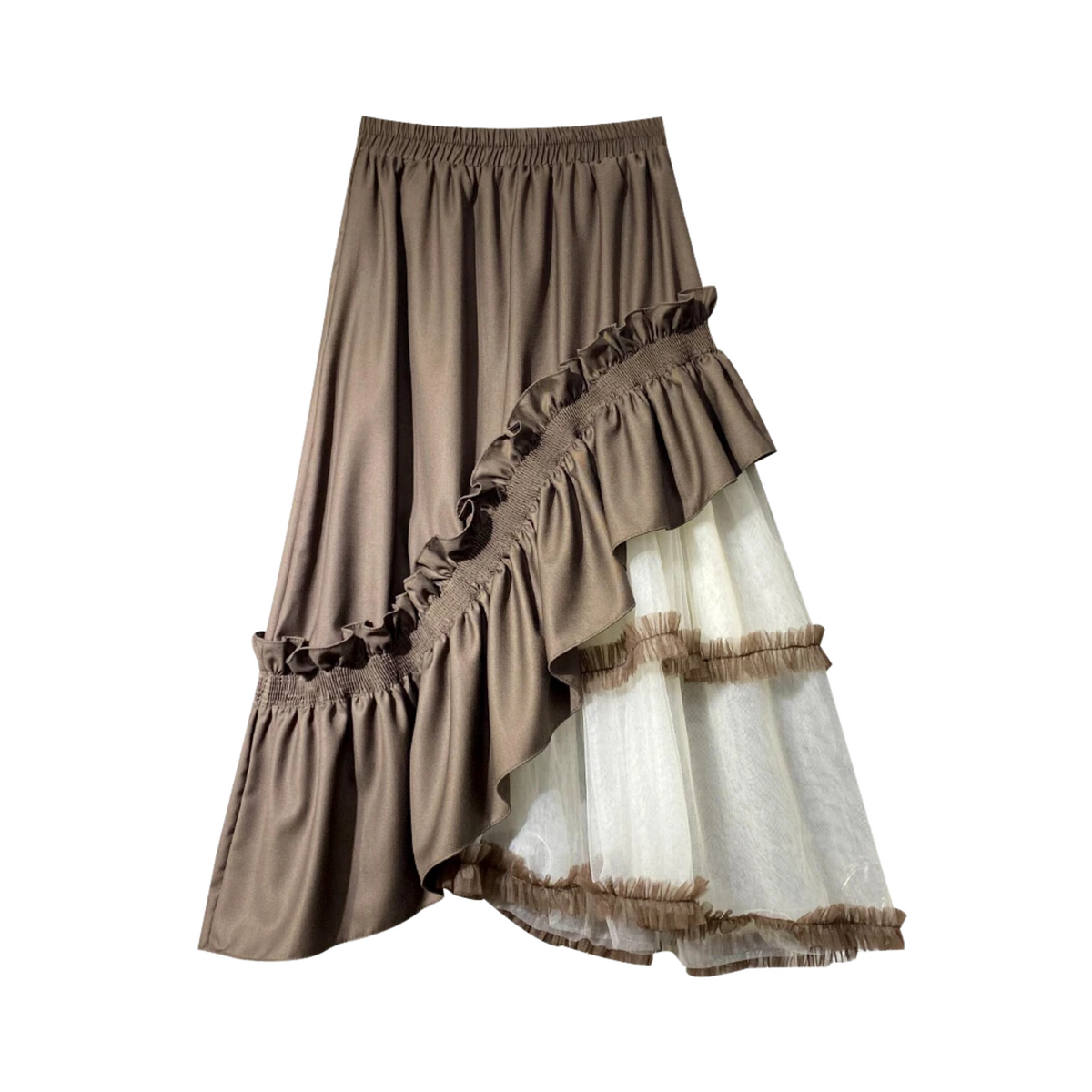 Asymmetrical Ruffled Mesh Layer Skirt