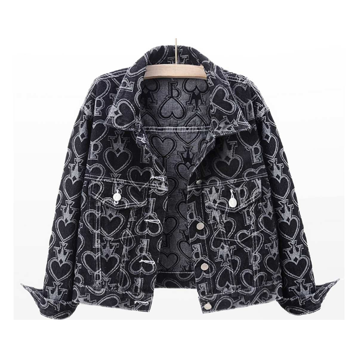 Crowned Hearts Cropped Denim Jacket