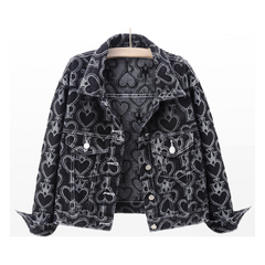 Crowned Hearts Cropped Denim Jacket