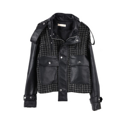 Plaid Spliced Vegan Leather Jacket