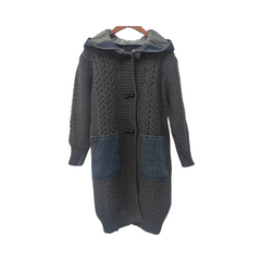 Denim Hood Pockets Knitted Coat