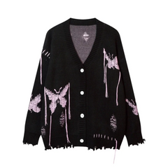 Butterflies Frayed Hem Knit Cardigan