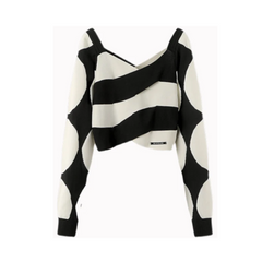 Contrast Stripes Cropped Knit Sweater