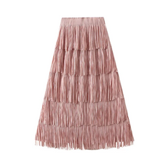 Fringe Stretch Waist Pleated Skirt