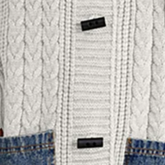 Denim Hood Pockets Knitted Coat