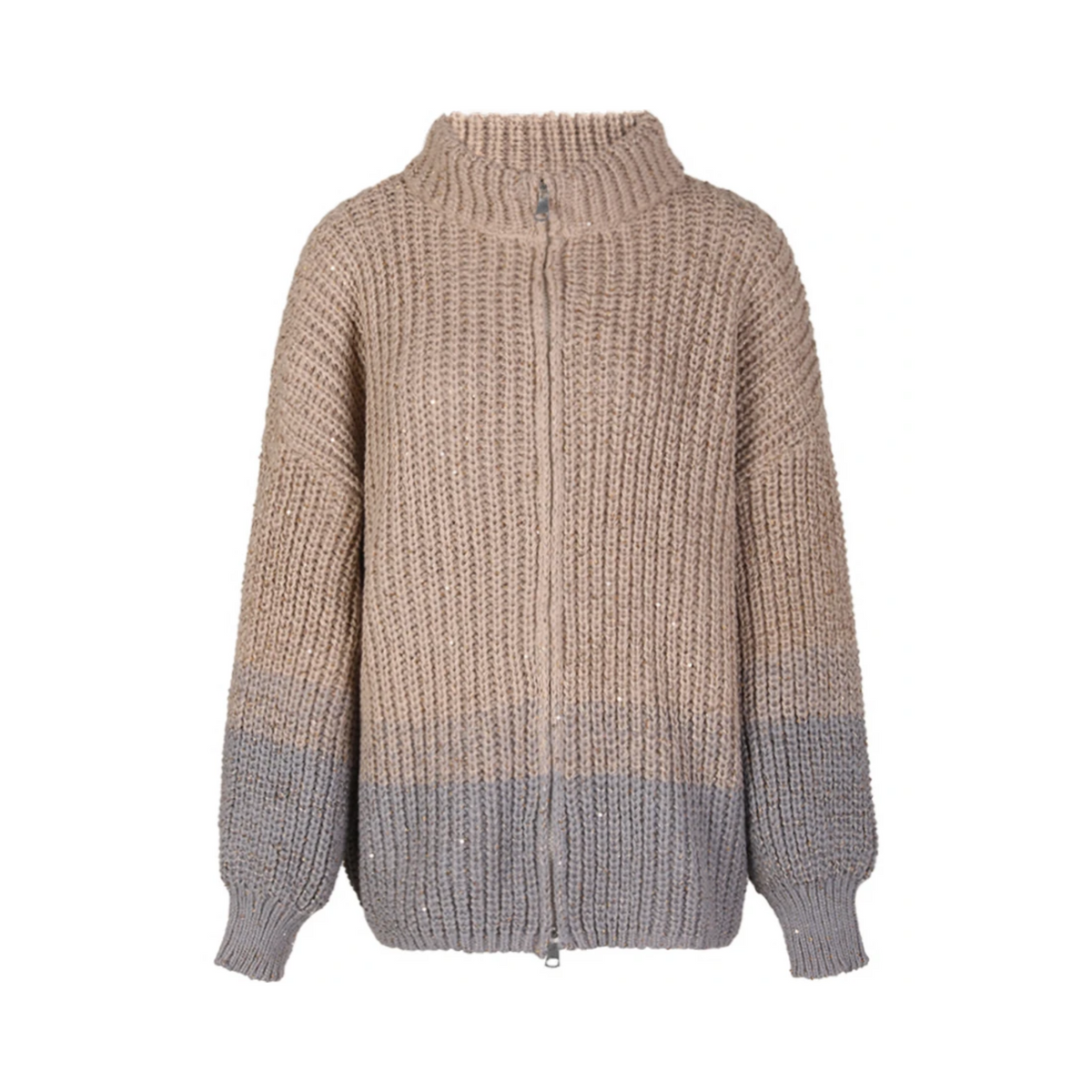Gradient Sparkling Zip-Up Knit Cardigan