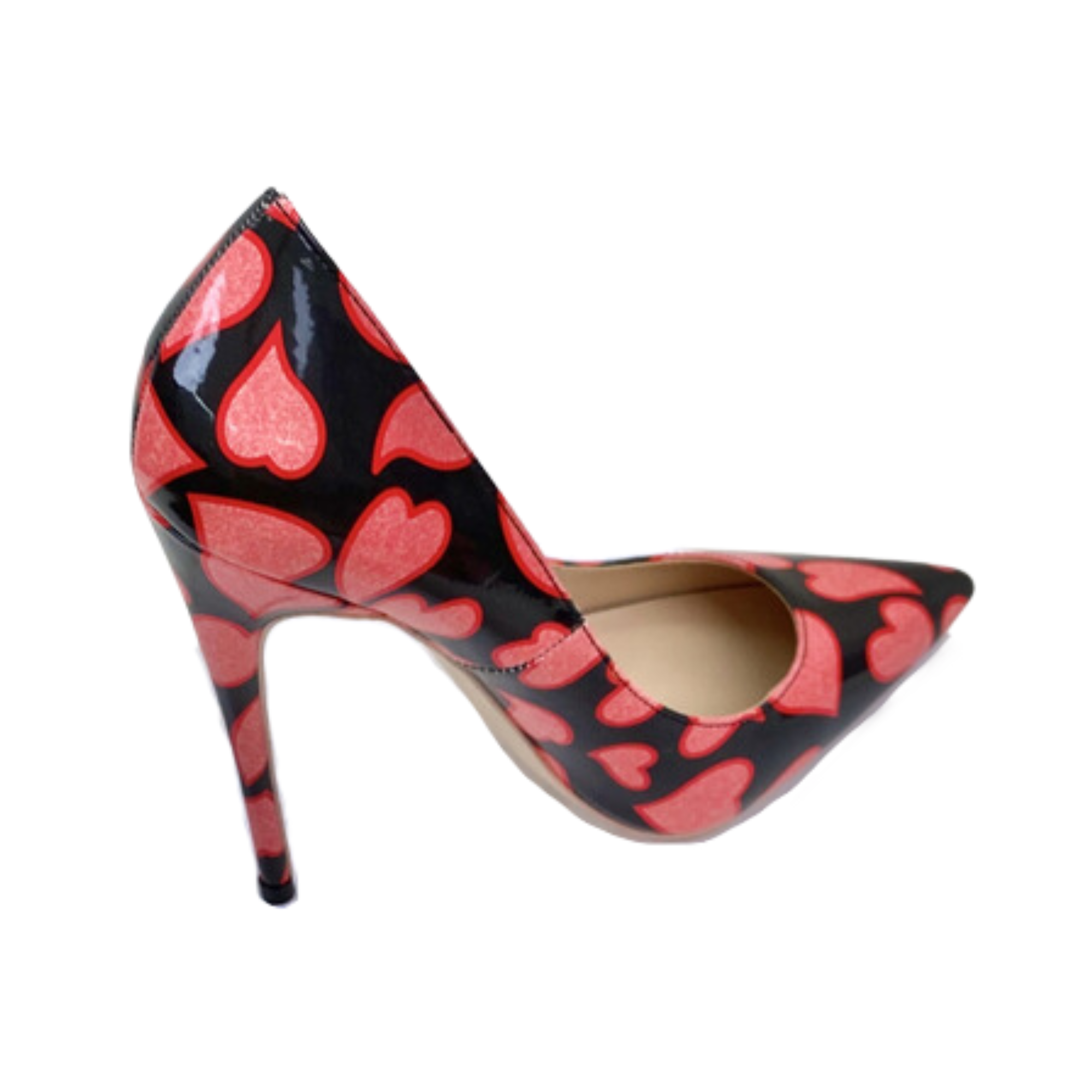 Red Patent Heart Printed Pointed-Toe Shoes