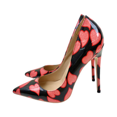 Red Patent Heart Printed Pointed-Toe Shoes