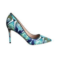 Green Foral Pointed-Toe Pumps Shoes