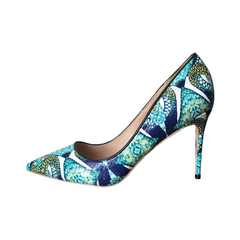 Green Foral Pointed-Toe Pumps Shoes