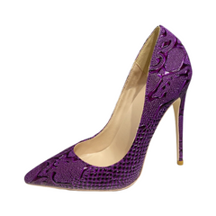 Purple Embossed Pointed-Toe Pumps Shoes