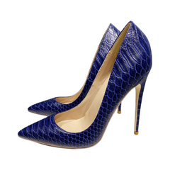 Navy Crocodile Pattern Pointed-Toe Pumps Shoes