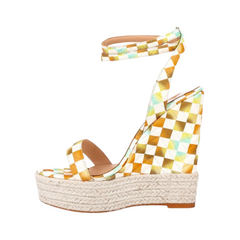Checkered Wedge Heel 14CM Sandals