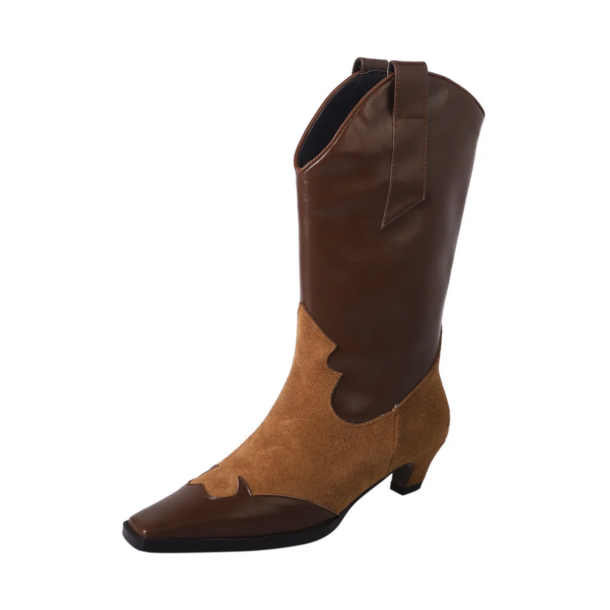 Mixed-Colors Splicing Faux Leather Mid-Calf Boots