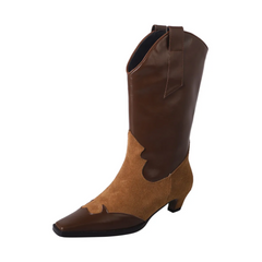 Mixed-Colors Splicing Faux Leather Mid-Calf Boots