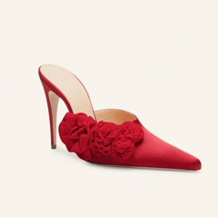 Red Pumps Silk-Satin Pointed-Toe Sandals