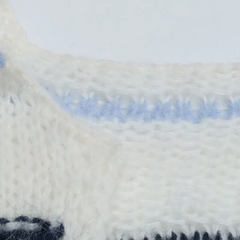 White Knitted Stripes V-Neck Long Sleeve Sweater