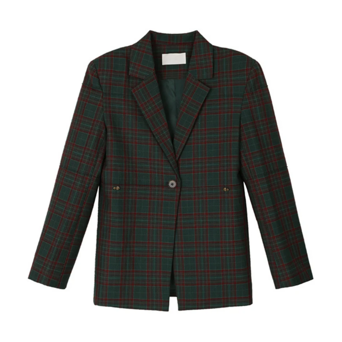 Retro Green Plaid Notched Collar Blazer Jacket