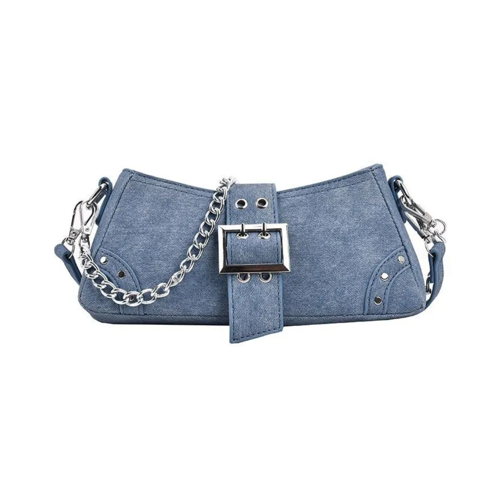 Denim Faux Leather Small Shoulder Chain Bag