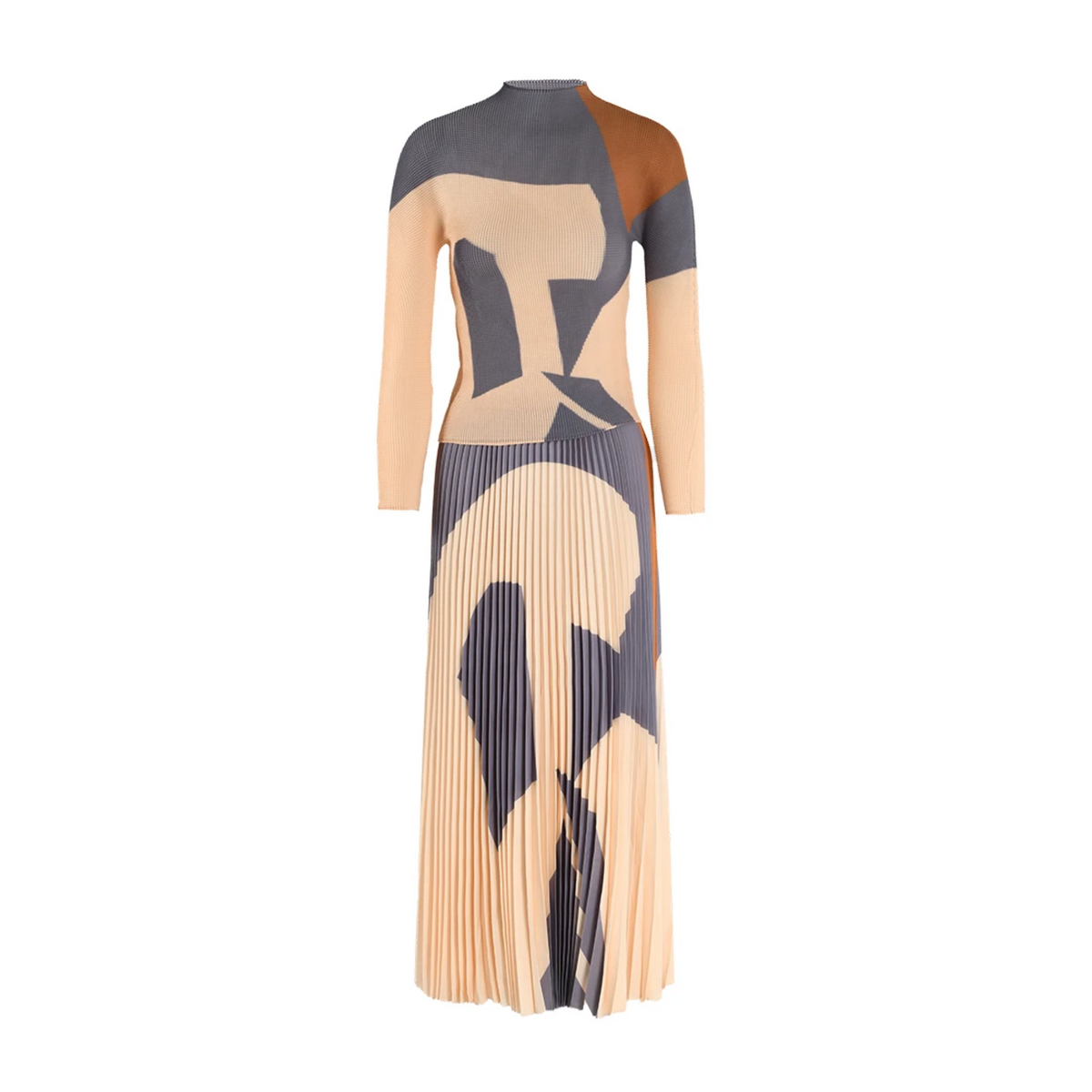 Pleated Abstract Printed Mid-Length Set