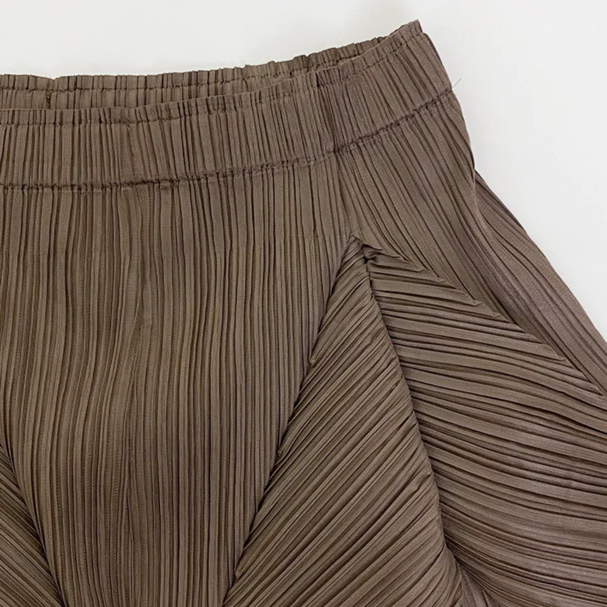 Brown Irregular Pleated Top and Pants Set