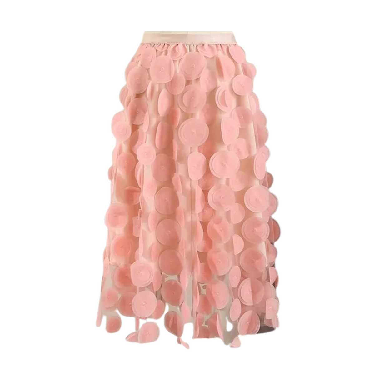 High-Waist Polka Dots A-Line Mesh Midi Skirt