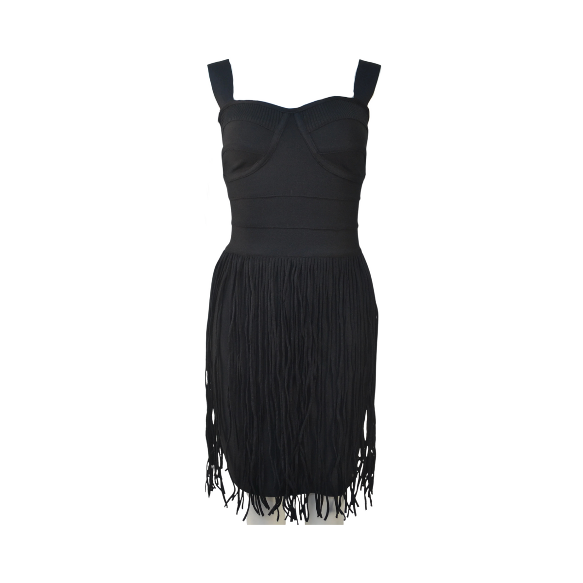 V-Neck Shoulder Strap Tassel Mini Dress