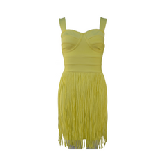 V-Neck Shoulder Strap Tassel Mini Dress