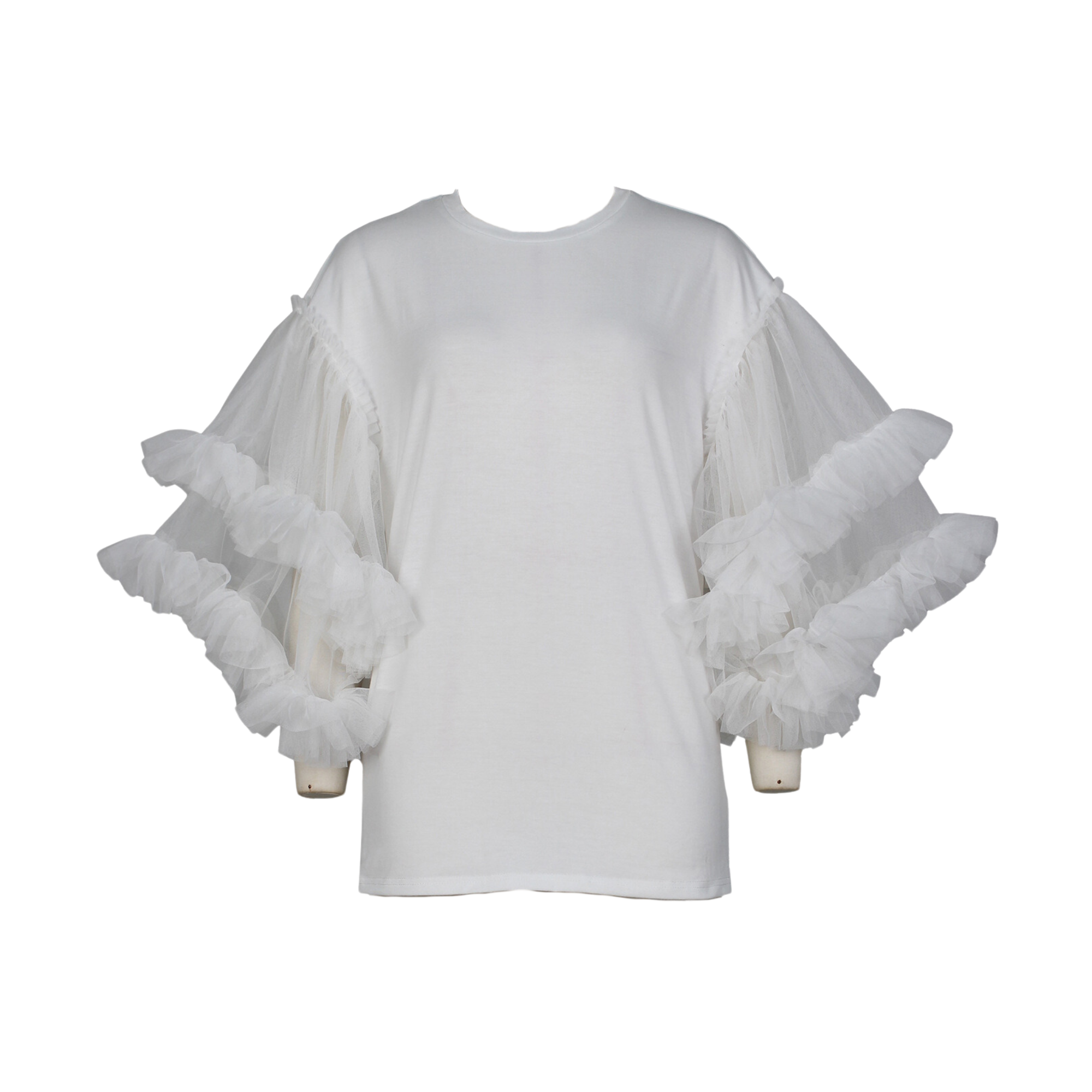 Colorblocking Mesh Puff Sleeves T-Shirt