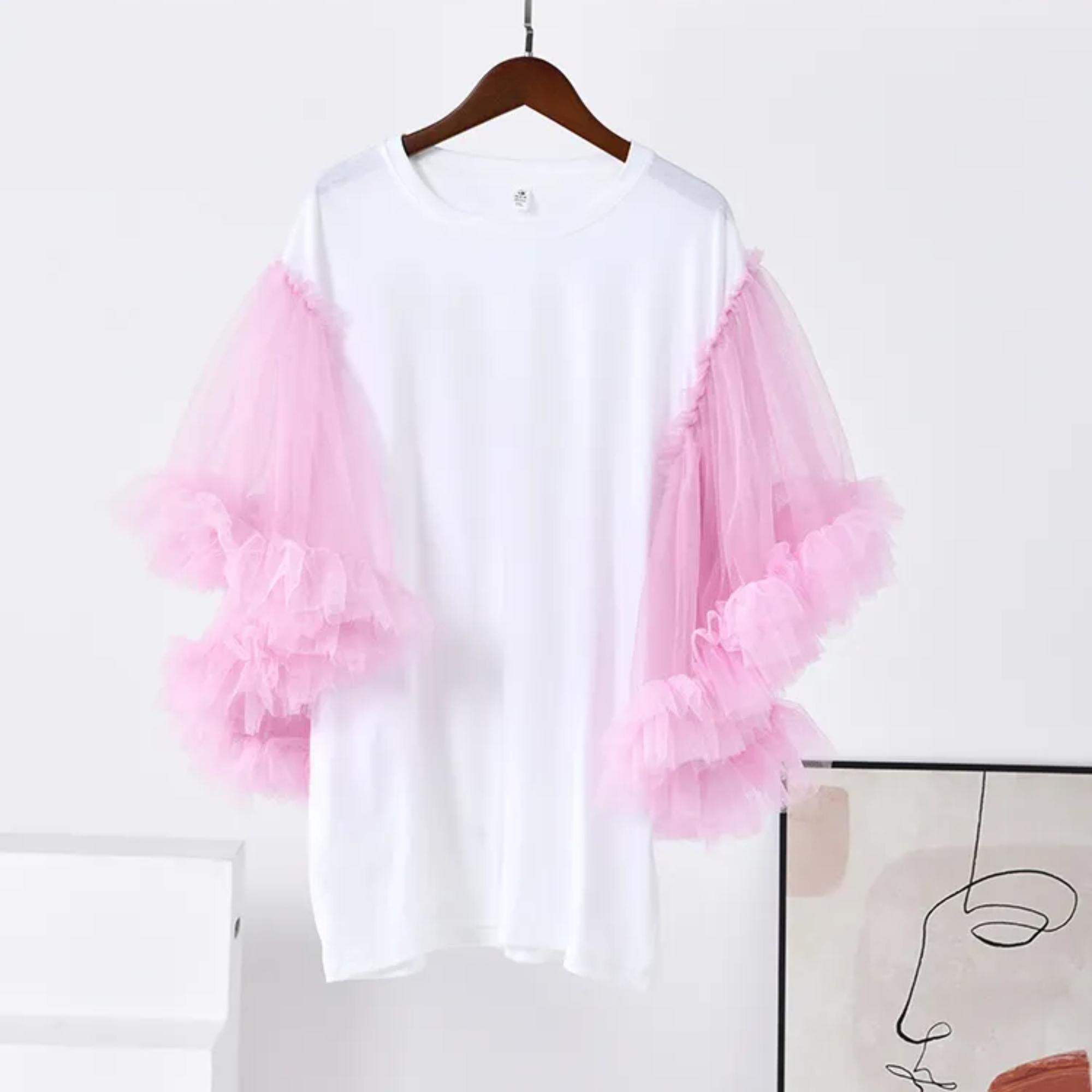 Colorblocking Mesh Puff Sleeves T-Shirt