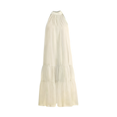 Removable Ribbon Tencel Halter-Neck Sleeveless Dress
