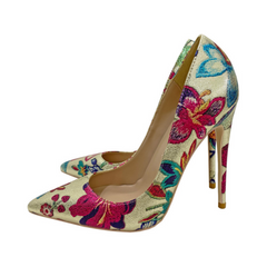 Gold Embroidered Flower Pointed-Toe Shoes