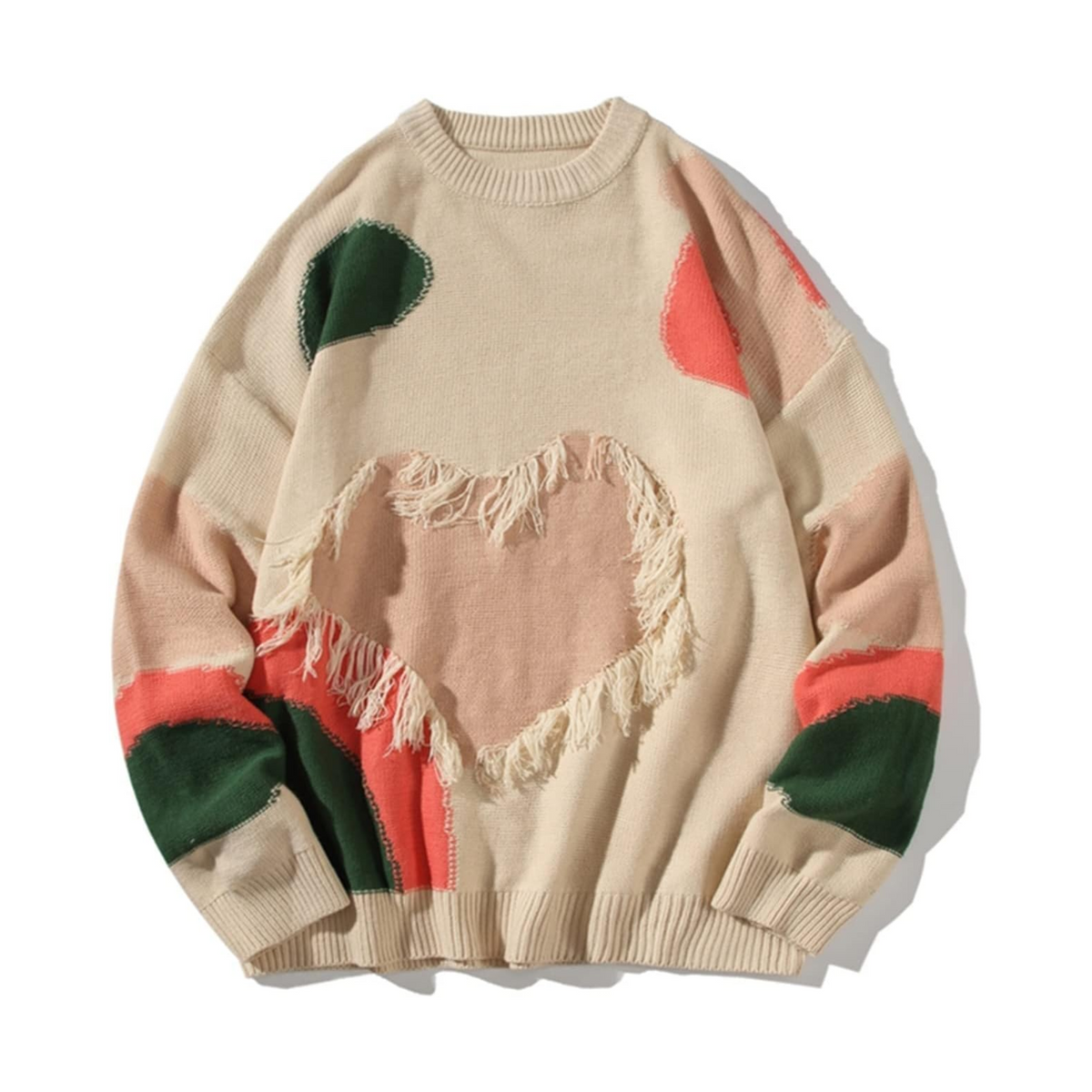 Heart Knitted Patchwork Tassel Sweater