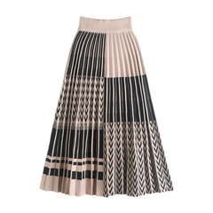 Pleated Geometric Print A-Line Skirt