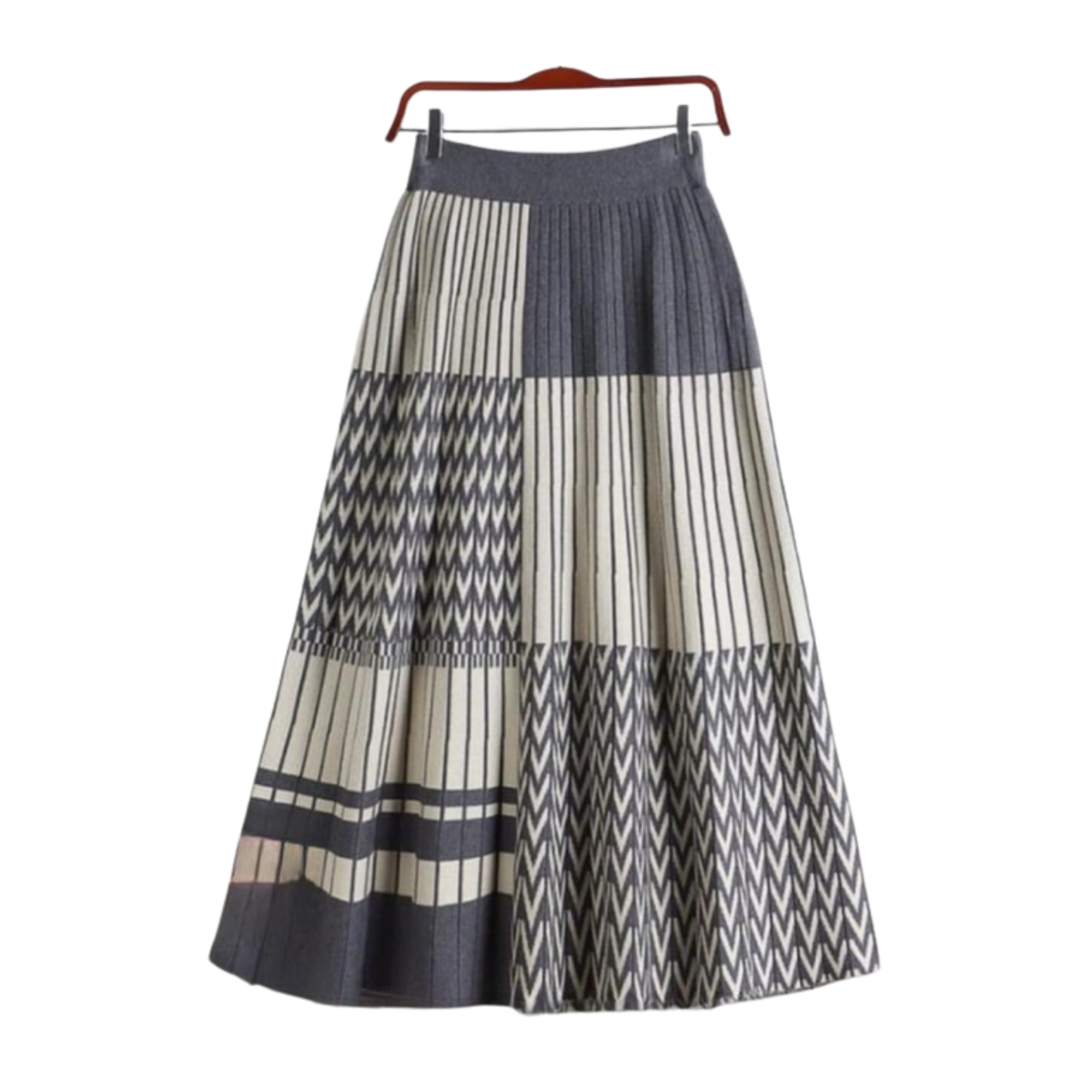 Pleated Geometric Print A-Line Skirt