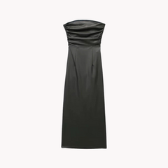 Strapless Midi Faux Leather Dress